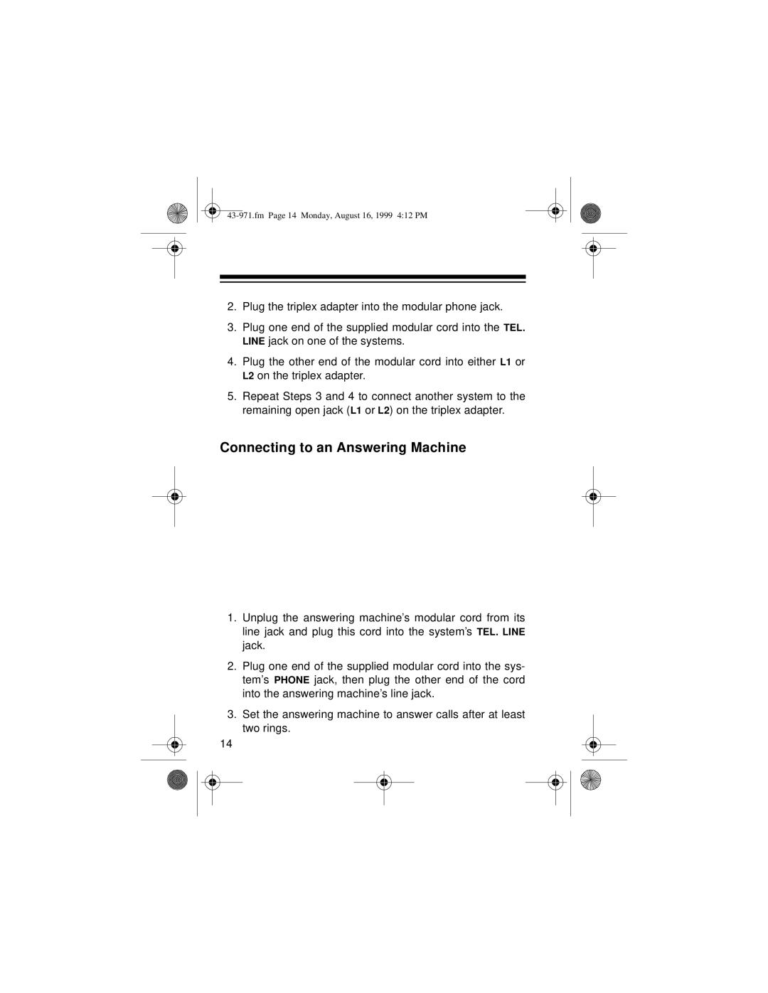 Radio Shack 420 owner manual Connecting to an Answering Machine 