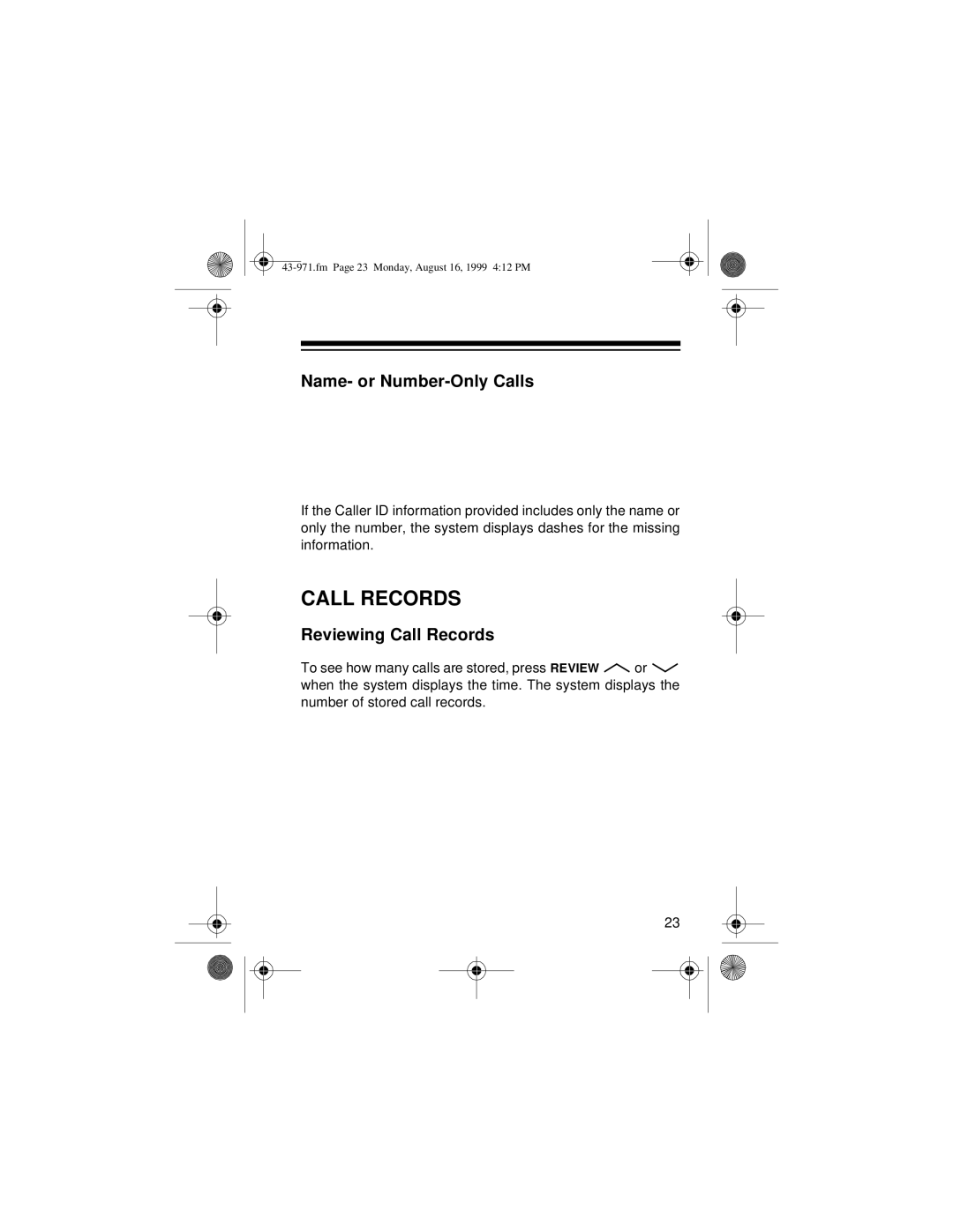 Radio Shack 420 owner manual Name- or Number-Only Calls, Reviewing Call Records 