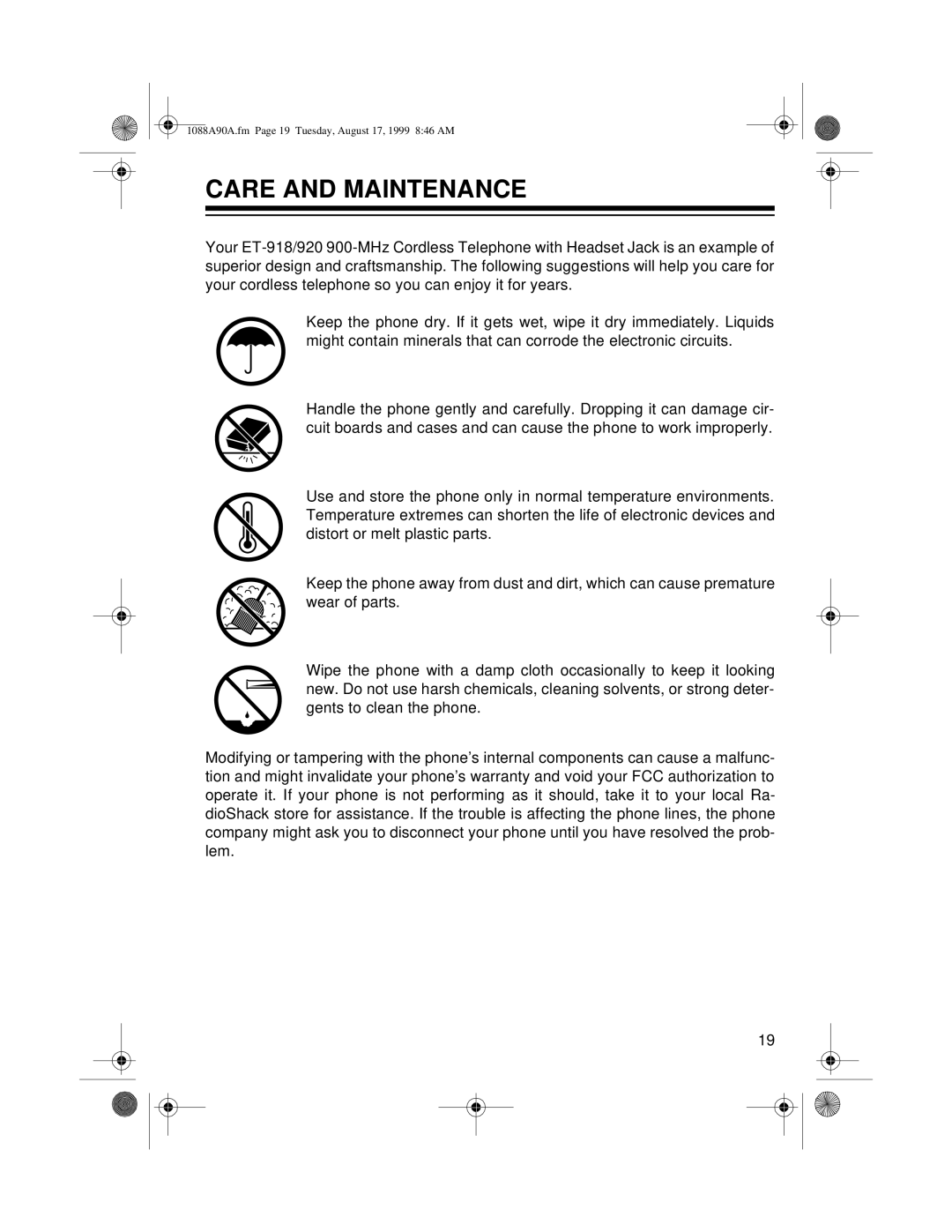 Radio Shack 43-1090A, 43-1088A owner manual Care and Maintenance 