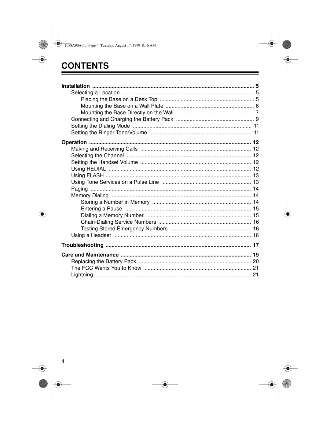 Radio Shack 43-1088A, 43-1090A owner manual Contents 