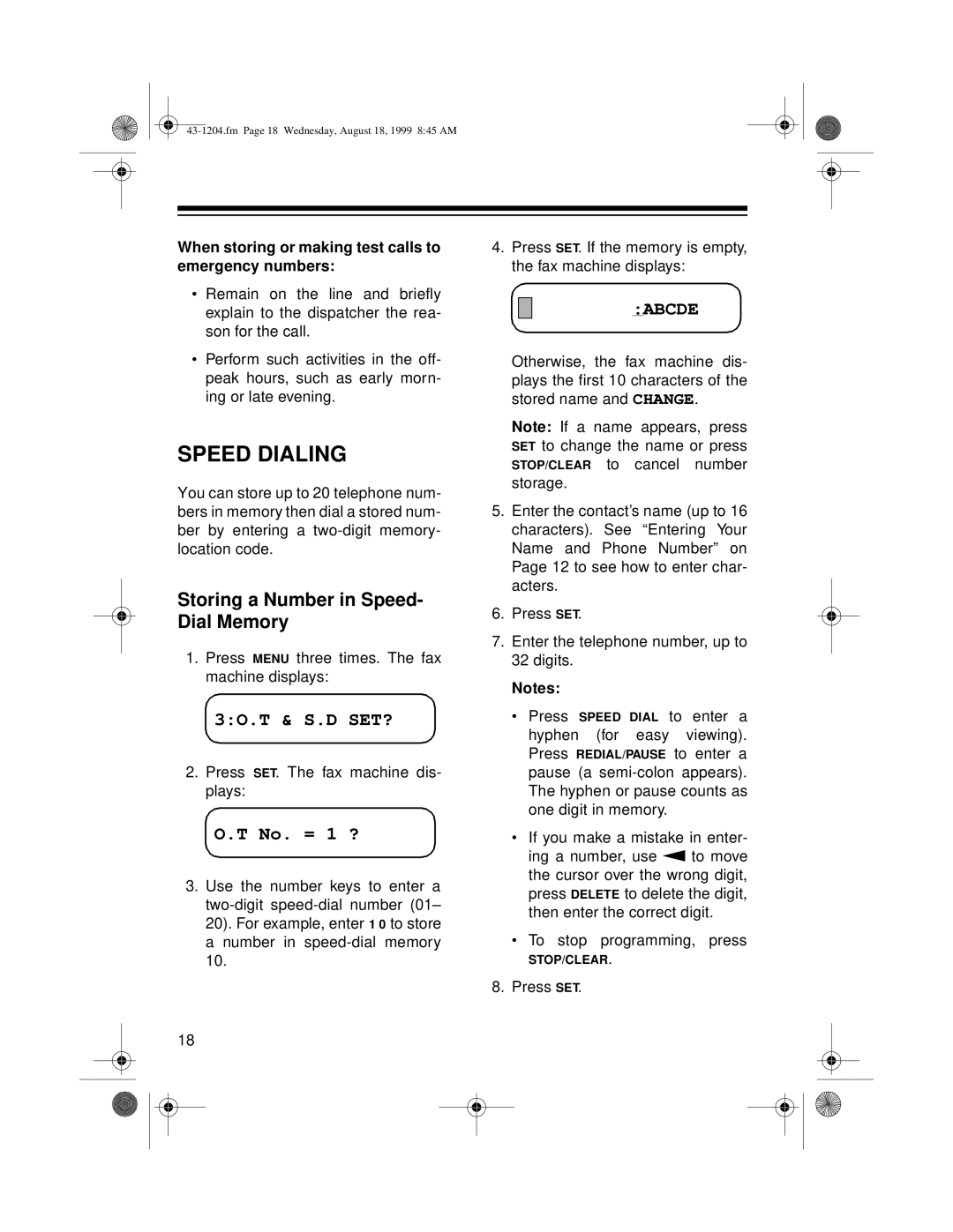 Radio Shack 43-1204 owner manual Speed Dialing, Storing a Number in Speed- Dial Memory 