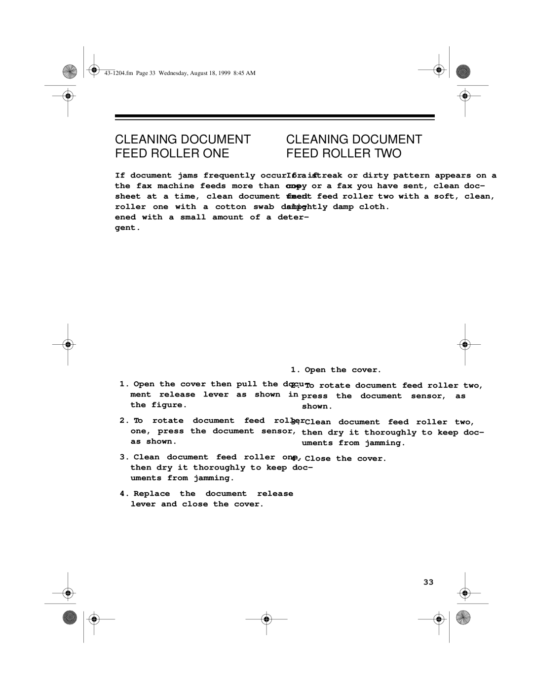 Radio Shack 43-1204 owner manual Cleaning Document Feed Roller ONE, Cleaning Document Feed Roller TWO 