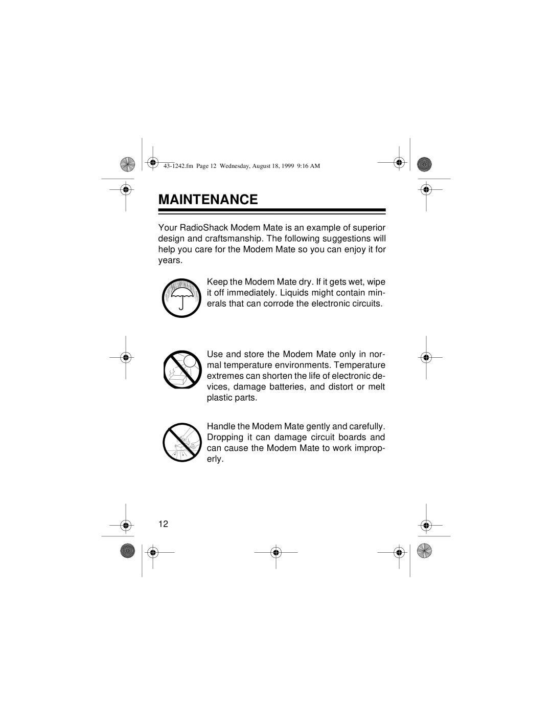 Radio Shack 43-1242 owner manual Maintenance 