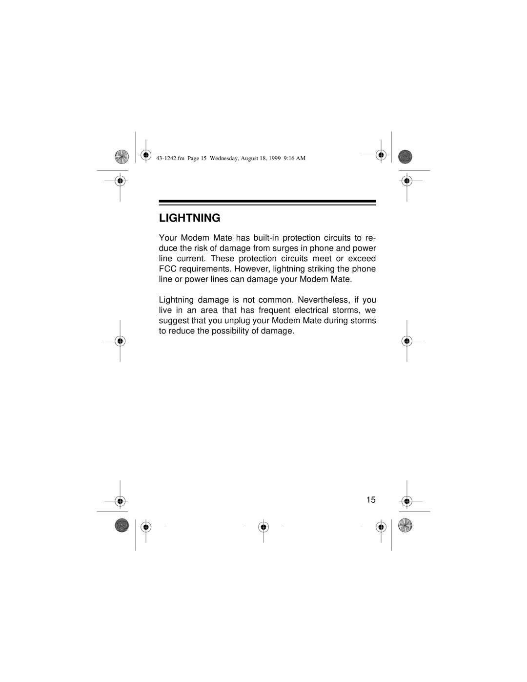 Radio Shack 43-1242 owner manual Lightning 