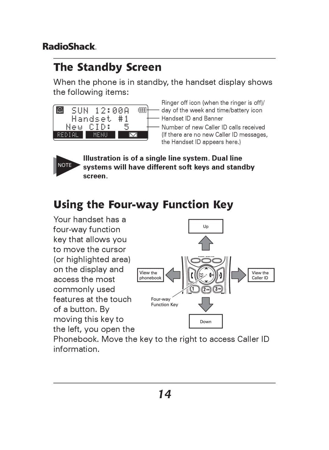 Radio Shack 43-141, 43-144 manual Standby Screen, Using the Four-way Function Key 