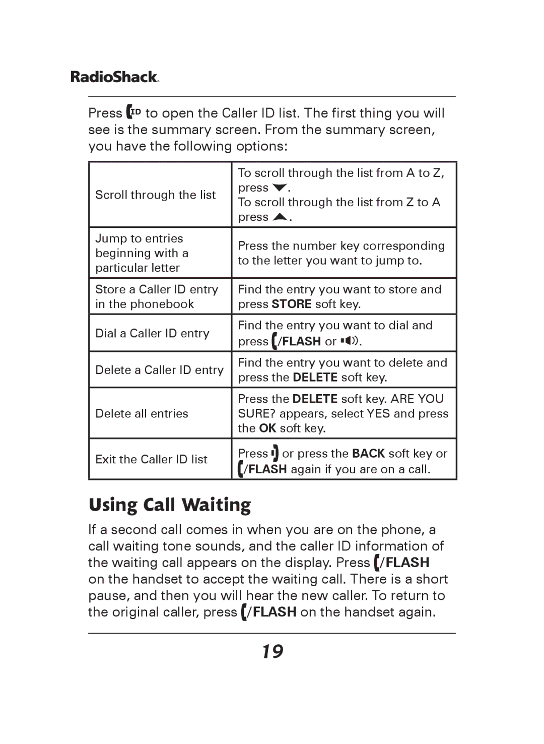 Radio Shack 43-144, 43-141 manual Using Call Waiting, Flash or 