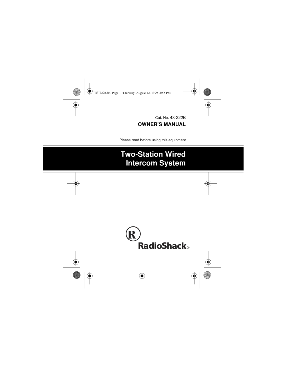 Radio Shack 43-222B owner manual Two-Station Wired Intercom System 