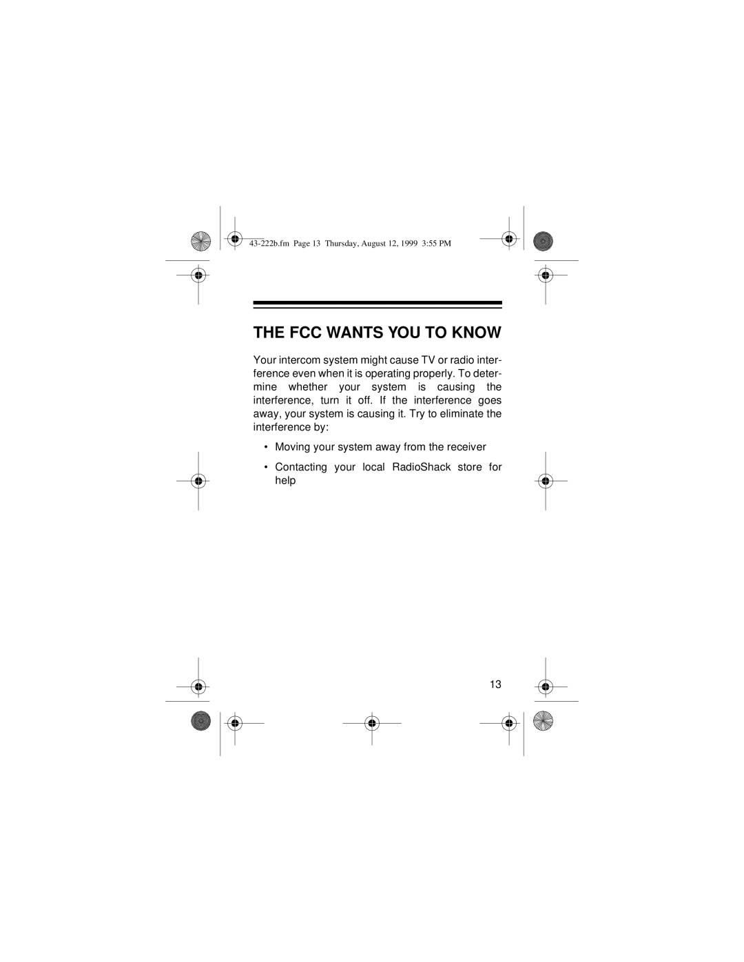 Radio Shack 43-222B owner manual FCC Wants YOU to Know 