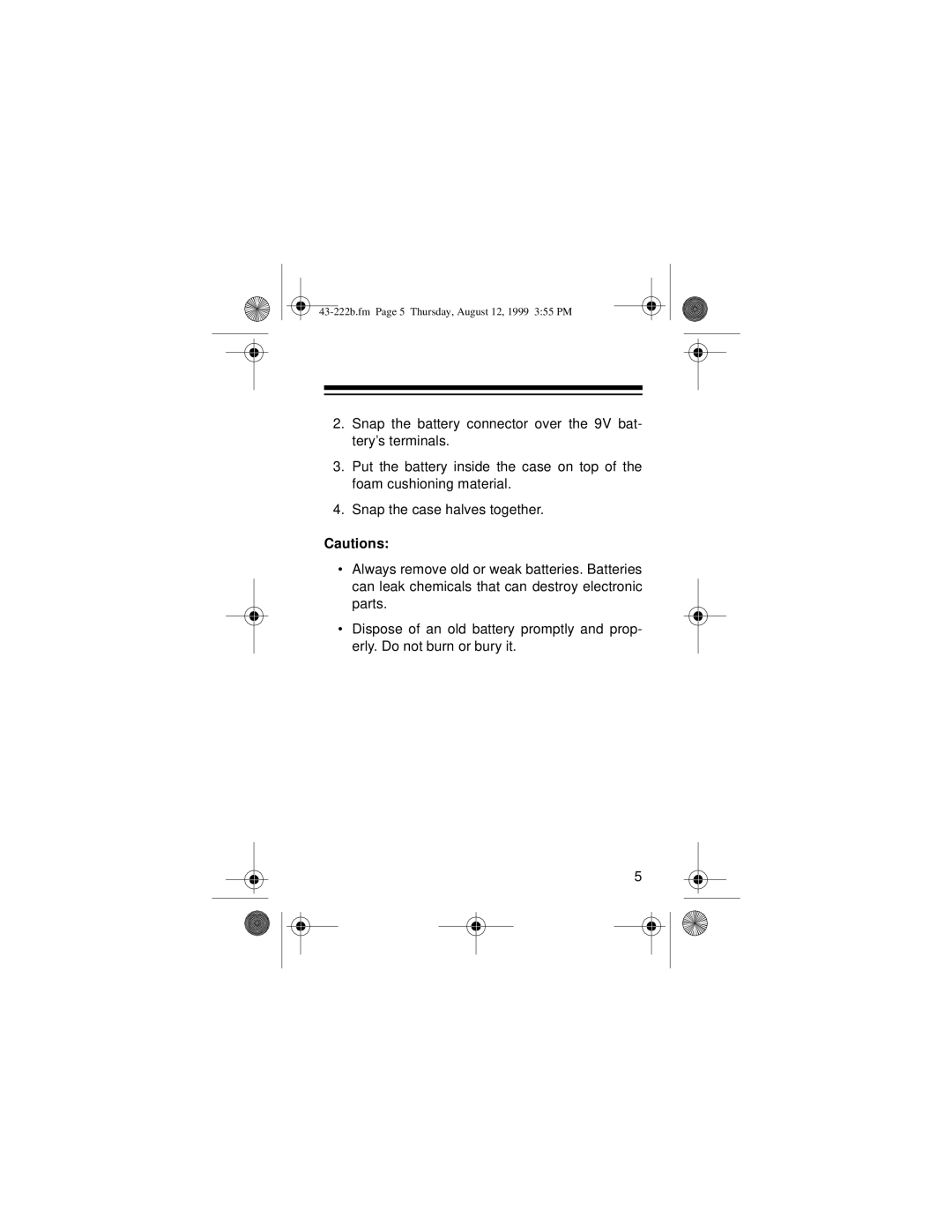 Radio Shack 43-222B owner manual 43-222b.fm Page 5 Thursday, August 12, 1999 355 PM 