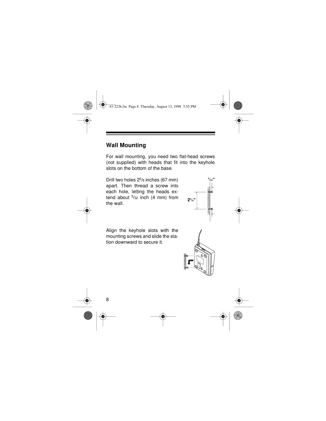 Radio Shack 43-222B owner manual Wall Mounting 