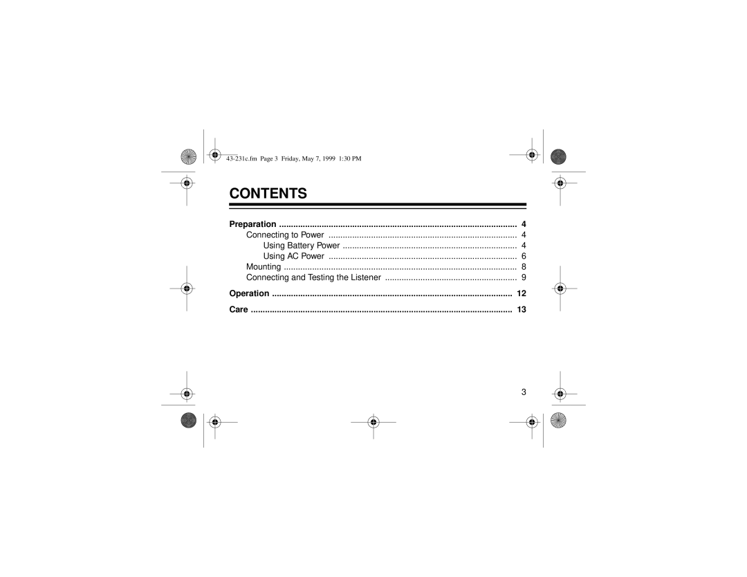 Radio Shack 43-231C owner manual Contents 