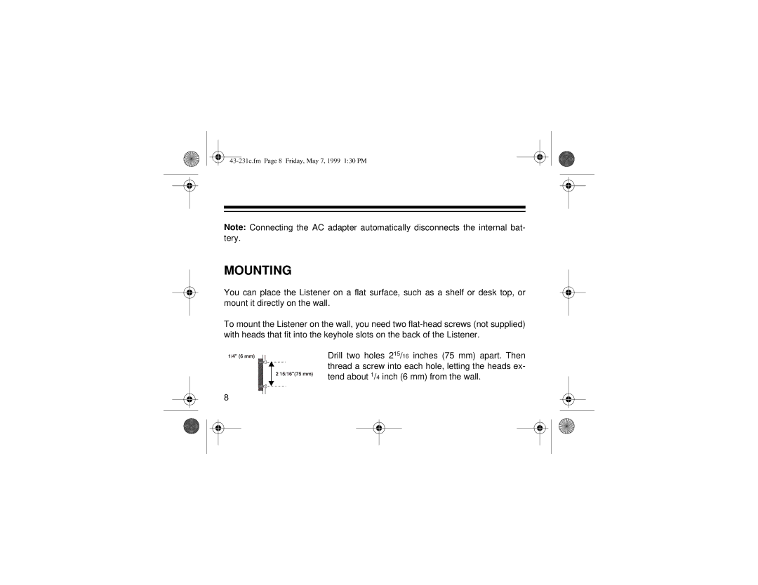 Radio Shack 43-231C owner manual Mounting 