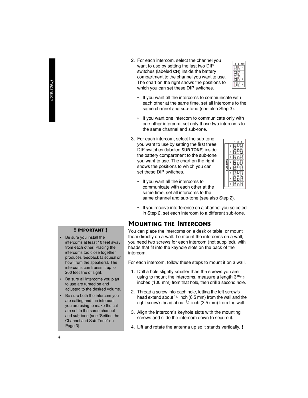 Radio Shack 43-3102 owner manual 1706+06*+064%1/5, Set these DIP switches 