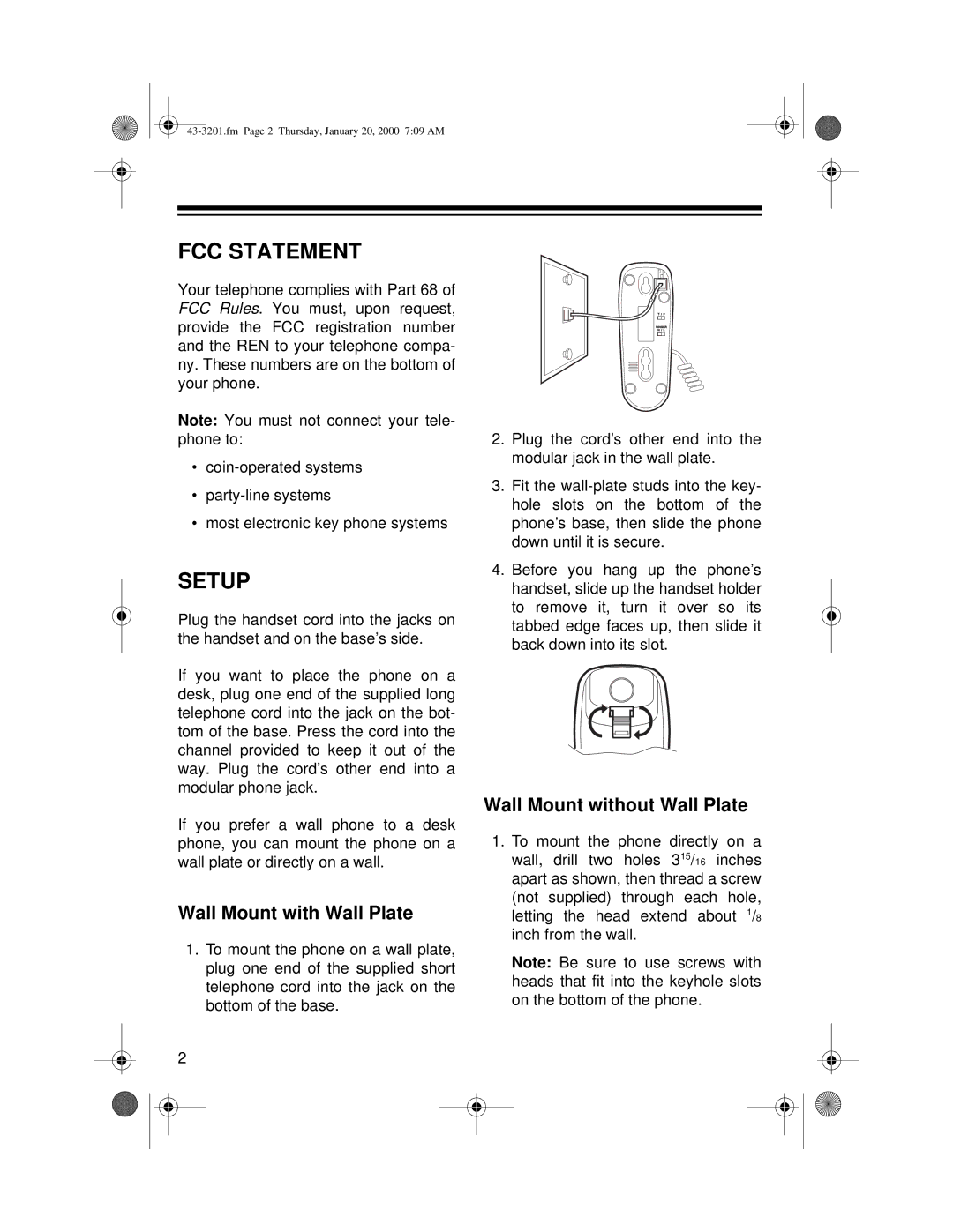 Radio Shack 43-3201 user service FCC Statement, Setup 