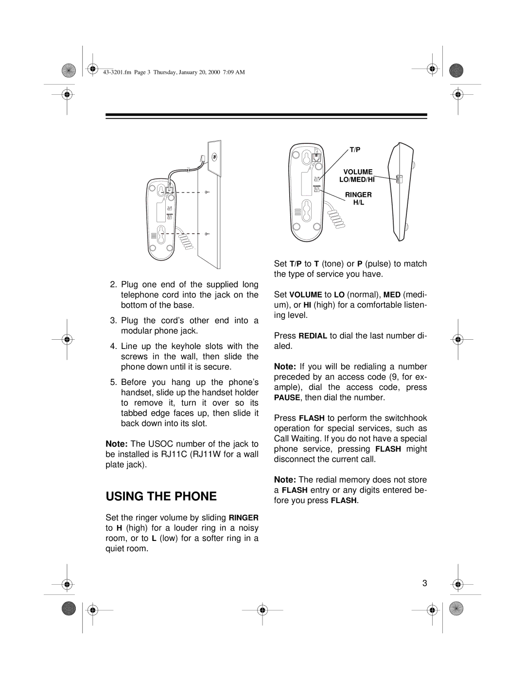 Radio Shack 43-3201 user service Using the Phone 