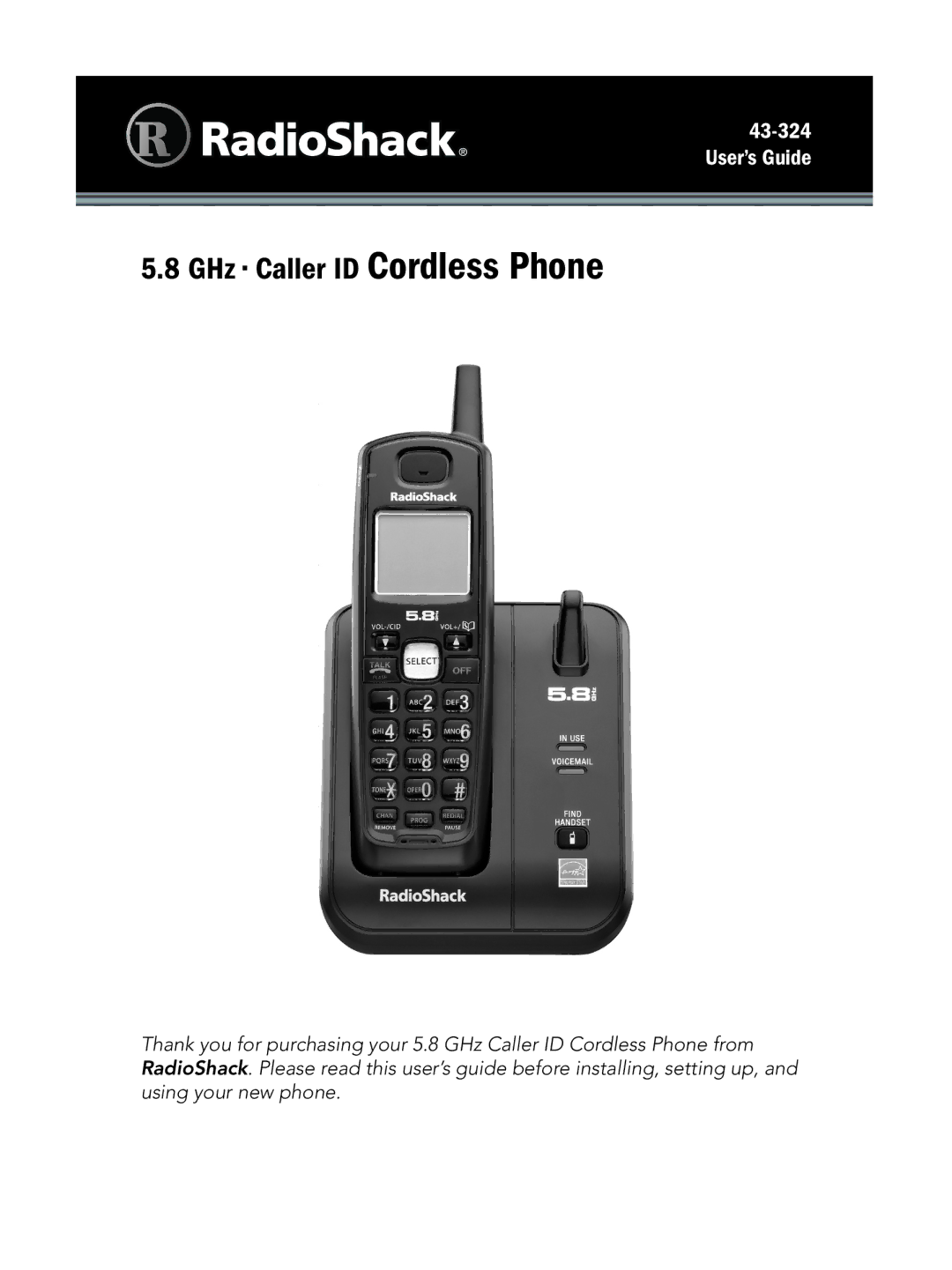 Radio Shack 43-324 manual GHz Caller ID Cordless Phone 