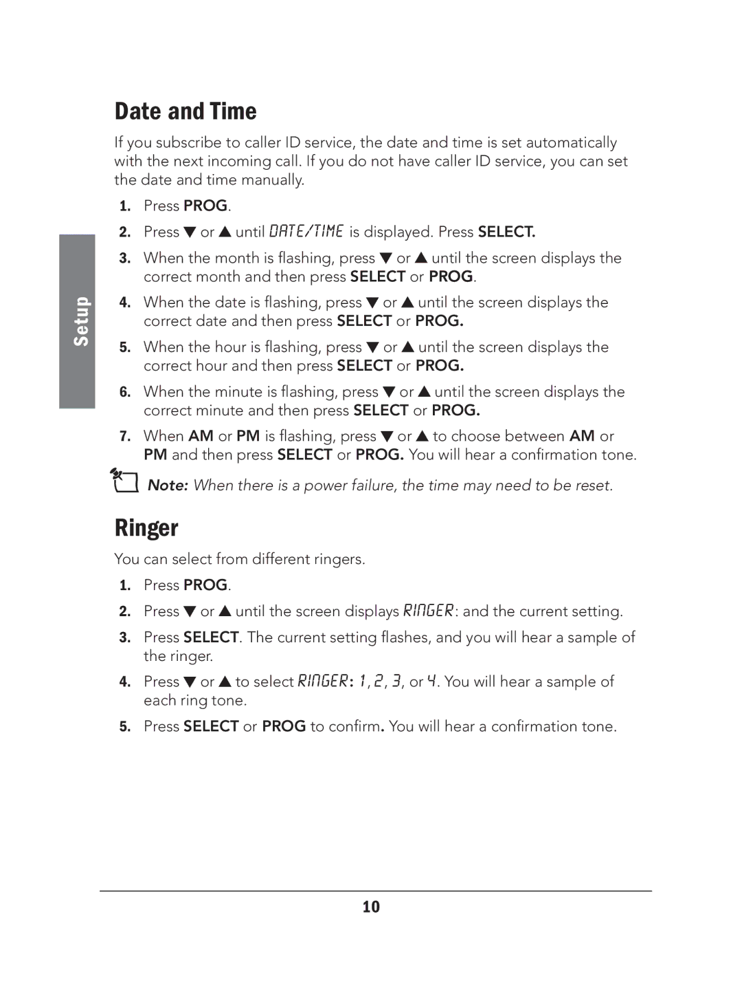 Radio Shack 43-324 manual Date and Time, Ringer 