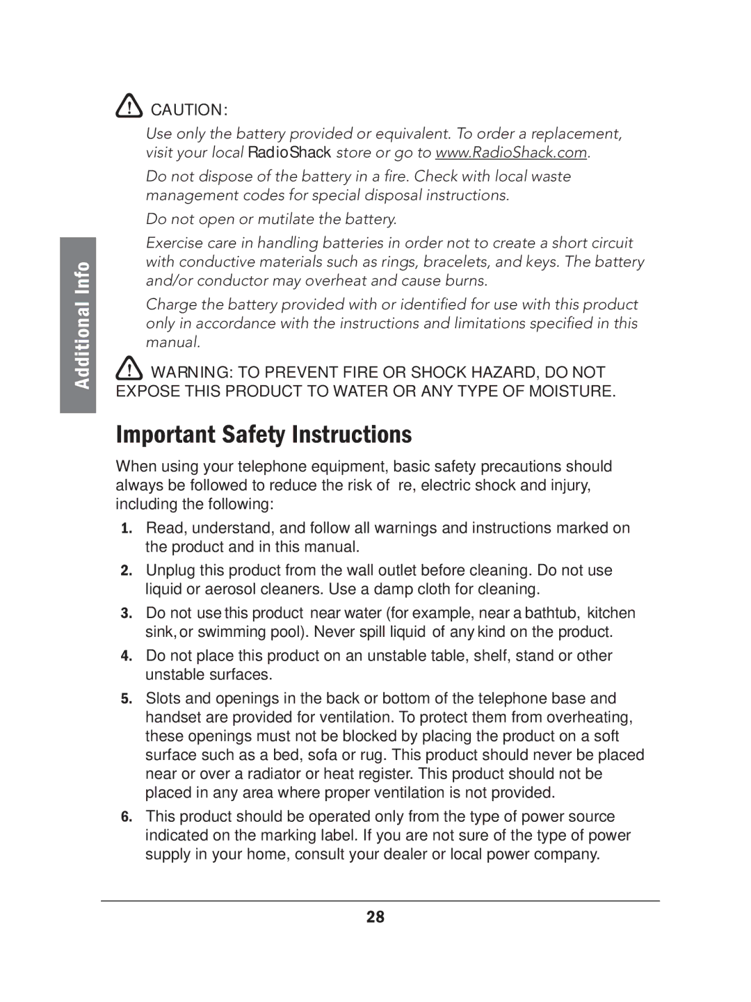 Radio Shack 43-324 manual Important Safety Instructions 