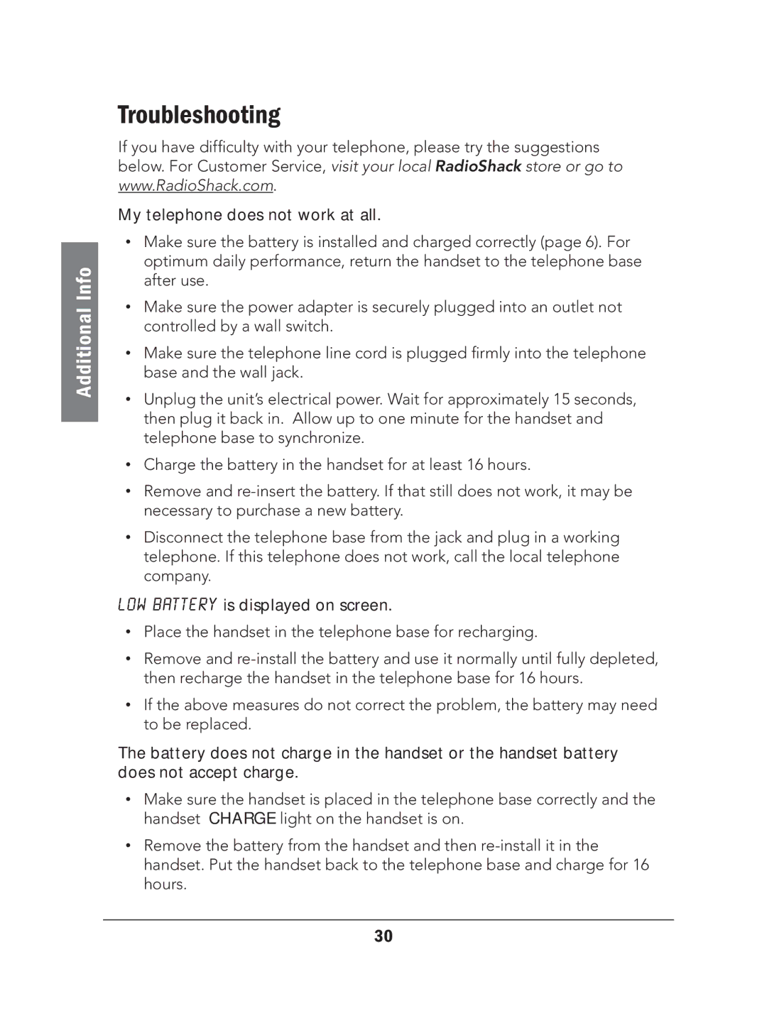 Radio Shack 43-324 manual Troubleshooting 