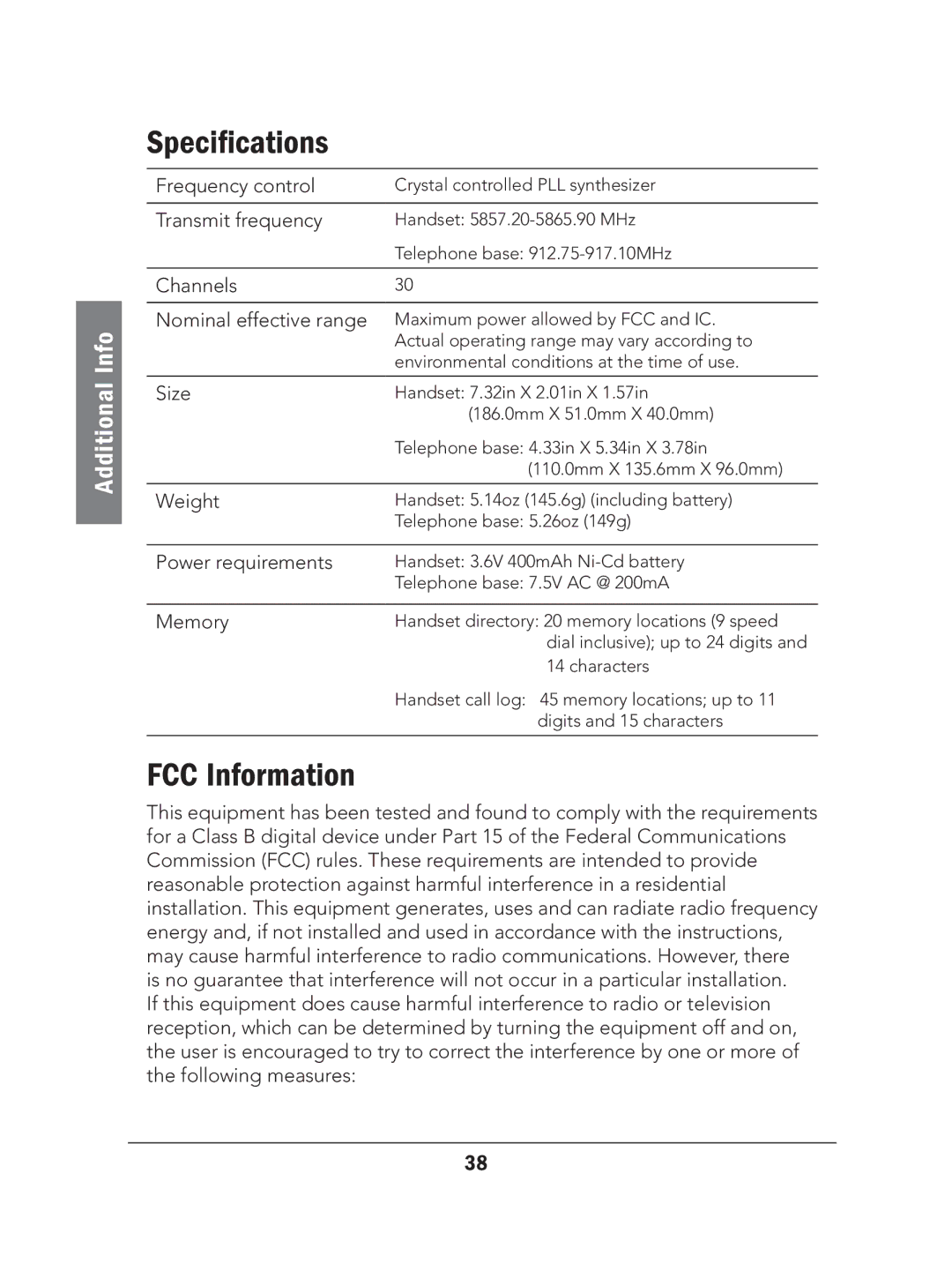 Radio Shack 43-324 manual Specifications, FCC Information 