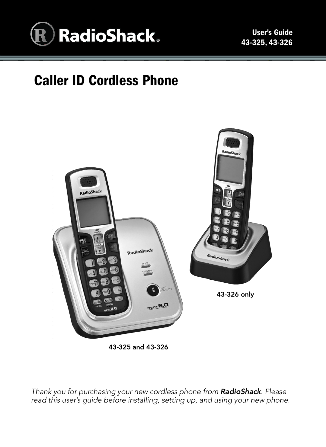 Radio Shack 43-325, 43-326 manual Caller ID Cordless Phone 