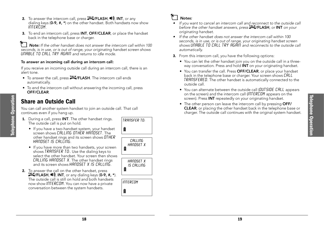 Radio Shack 43-326, 43-325 manual Share an Outside Call, Operation 