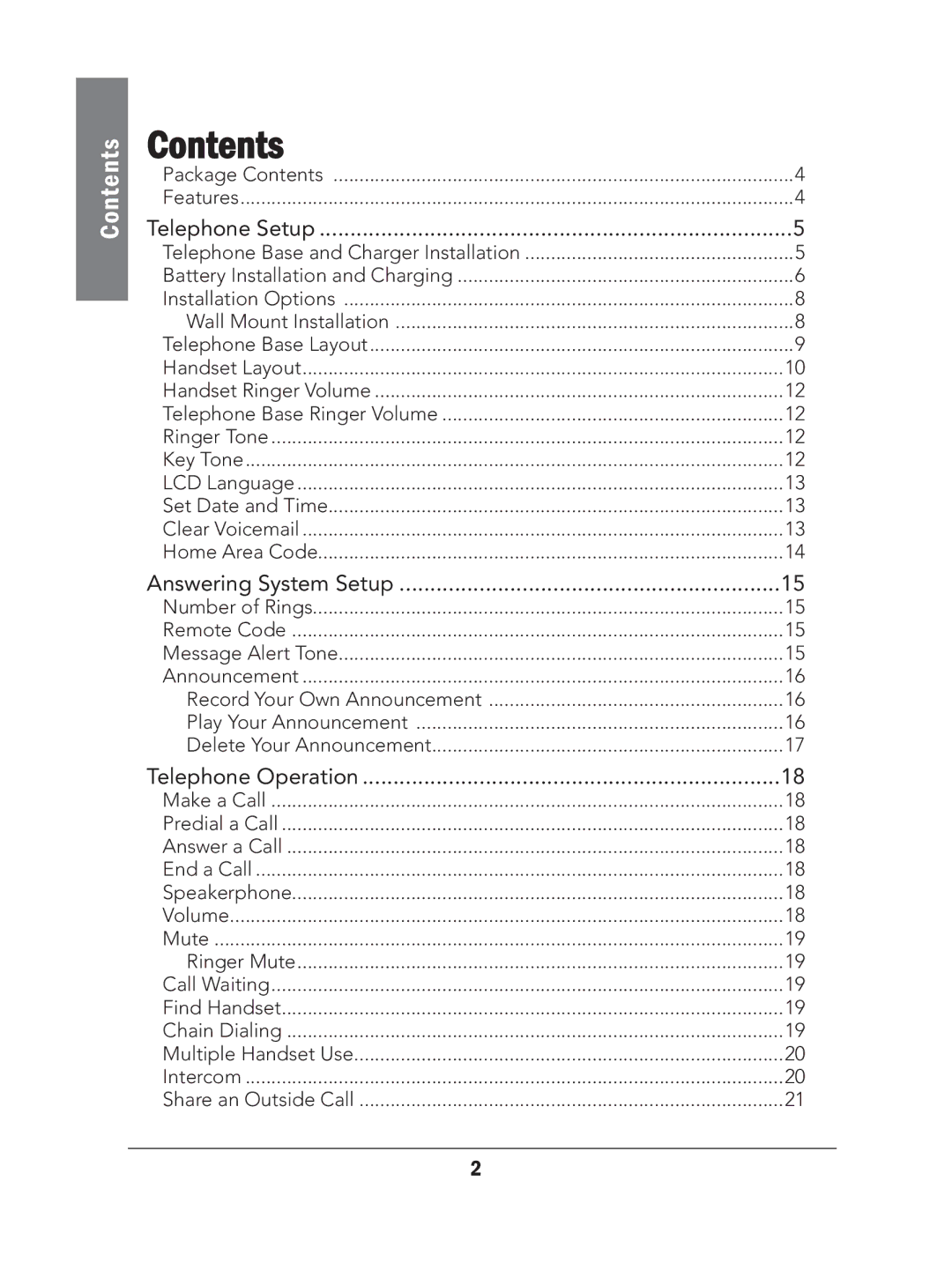 Radio Shack 43-327 manual Contents 