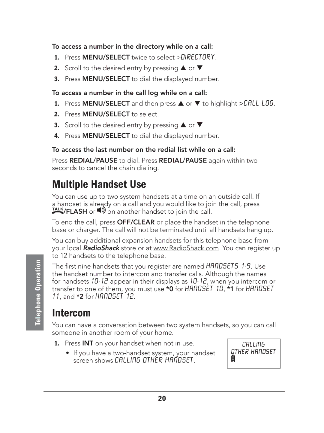 Radio Shack 43-327 manual Multiple Handset Use, Intercom, If you have a two-handset system, your handset 