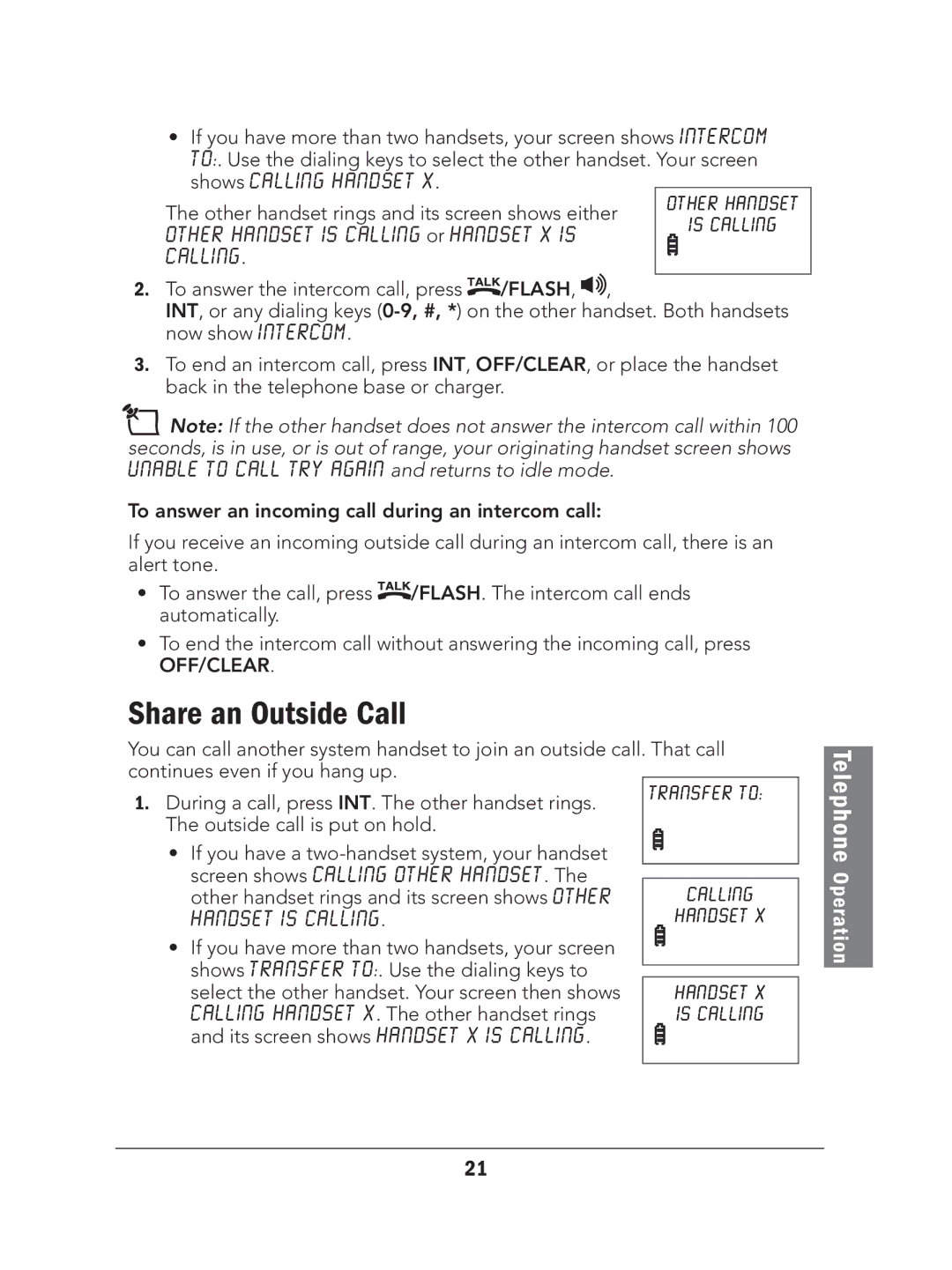 Radio Shack 43-327 manual Share an Outside Call, Other handset rings and its screen shows Other 