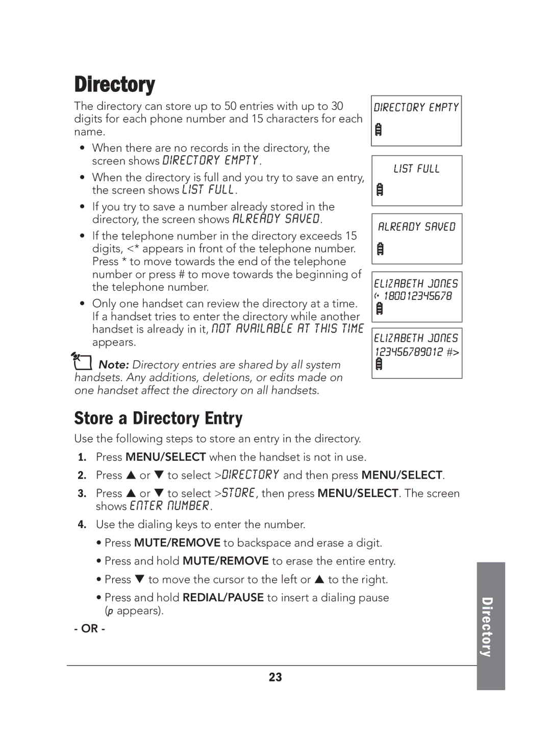 Radio Shack 43-327 manual Store a Directory Entry 