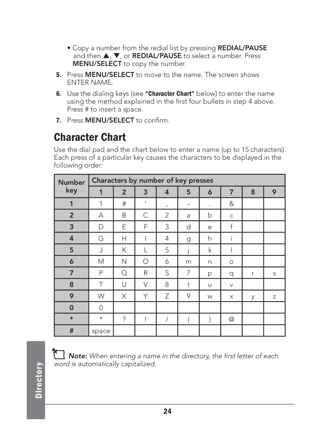 Radio Shack 43-327 manual Character Chart, Enter Name 