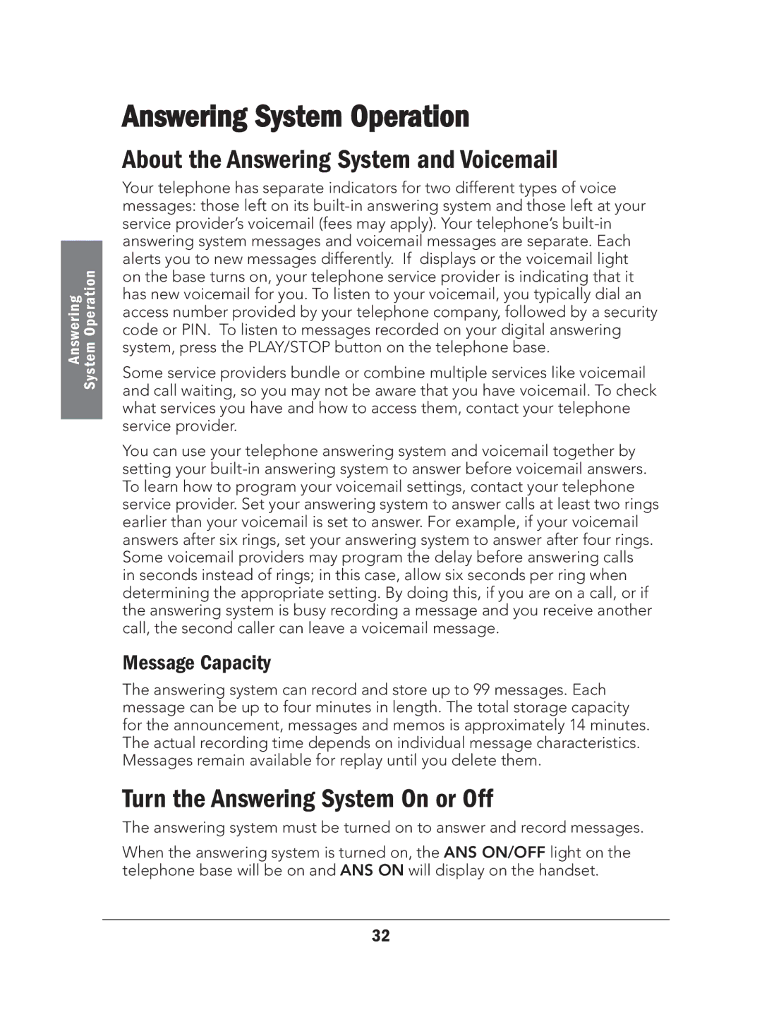 Radio Shack 43-327 manual Answering System Operation, About the Answering System and Voicemail, Message Capacity 