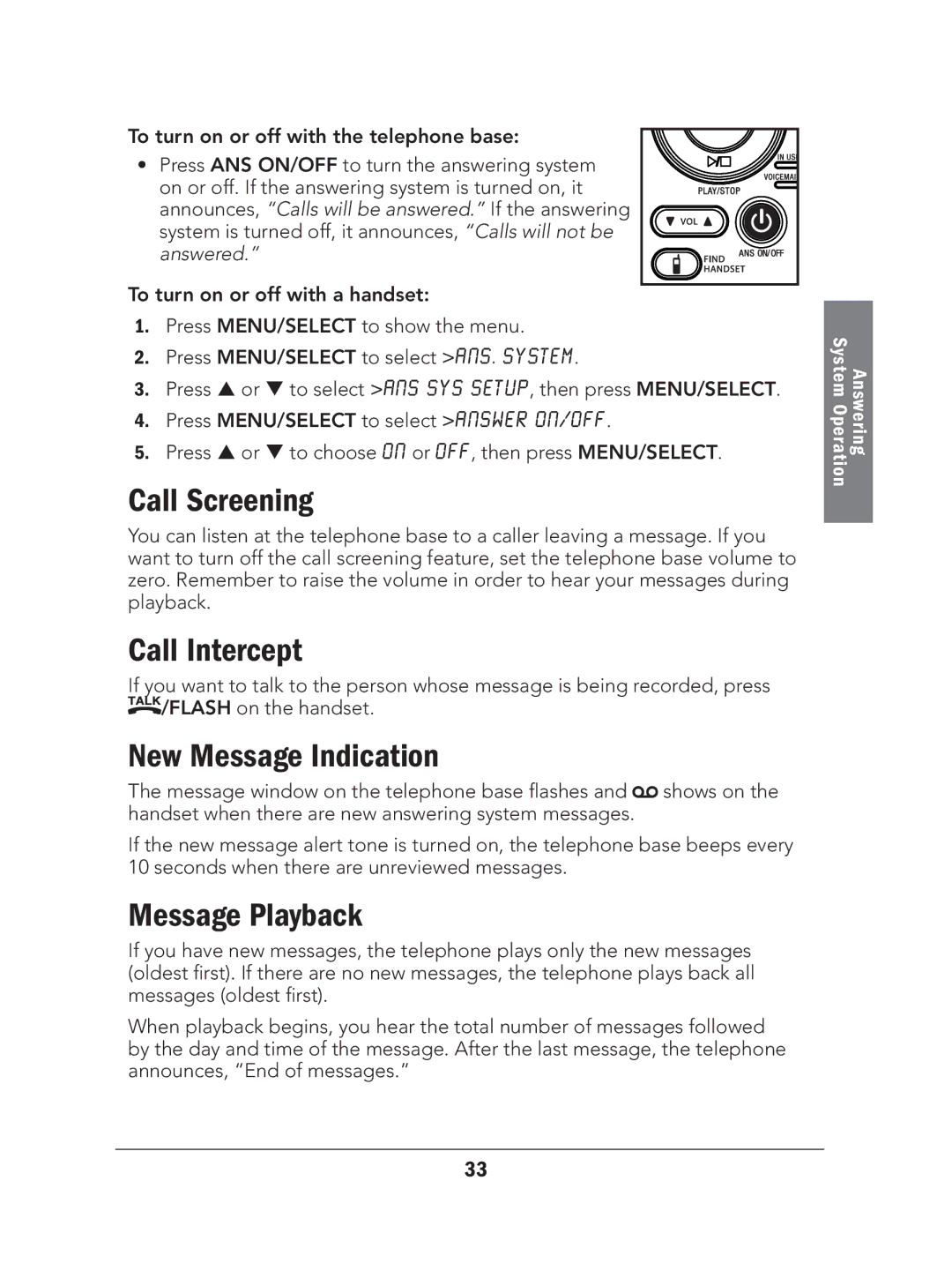 Radio Shack 43-327 manual Call Screening, Call Intercept, New Message Indication, Message Playback 