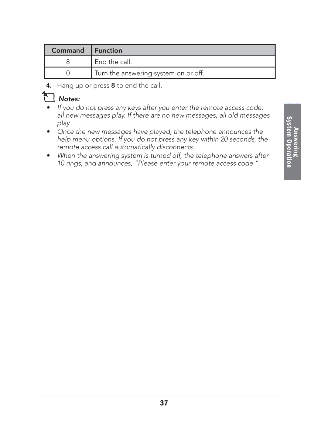 Radio Shack 43-327 manual Function, End the call 