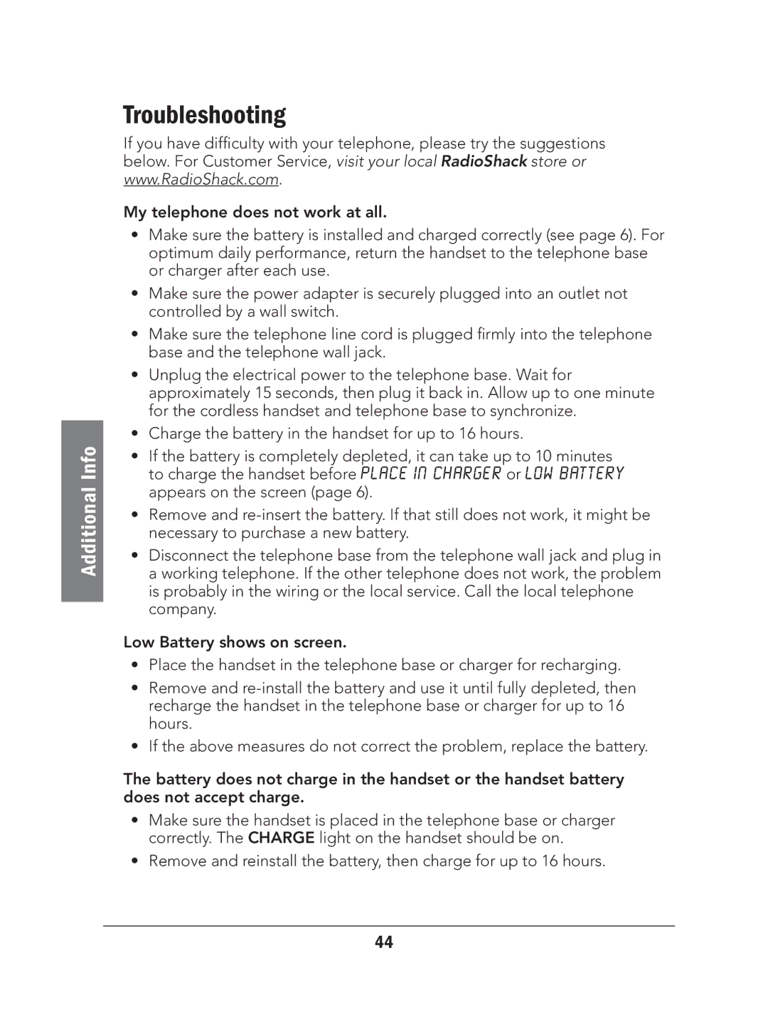 Radio Shack 43-327 manual Troubleshooting 