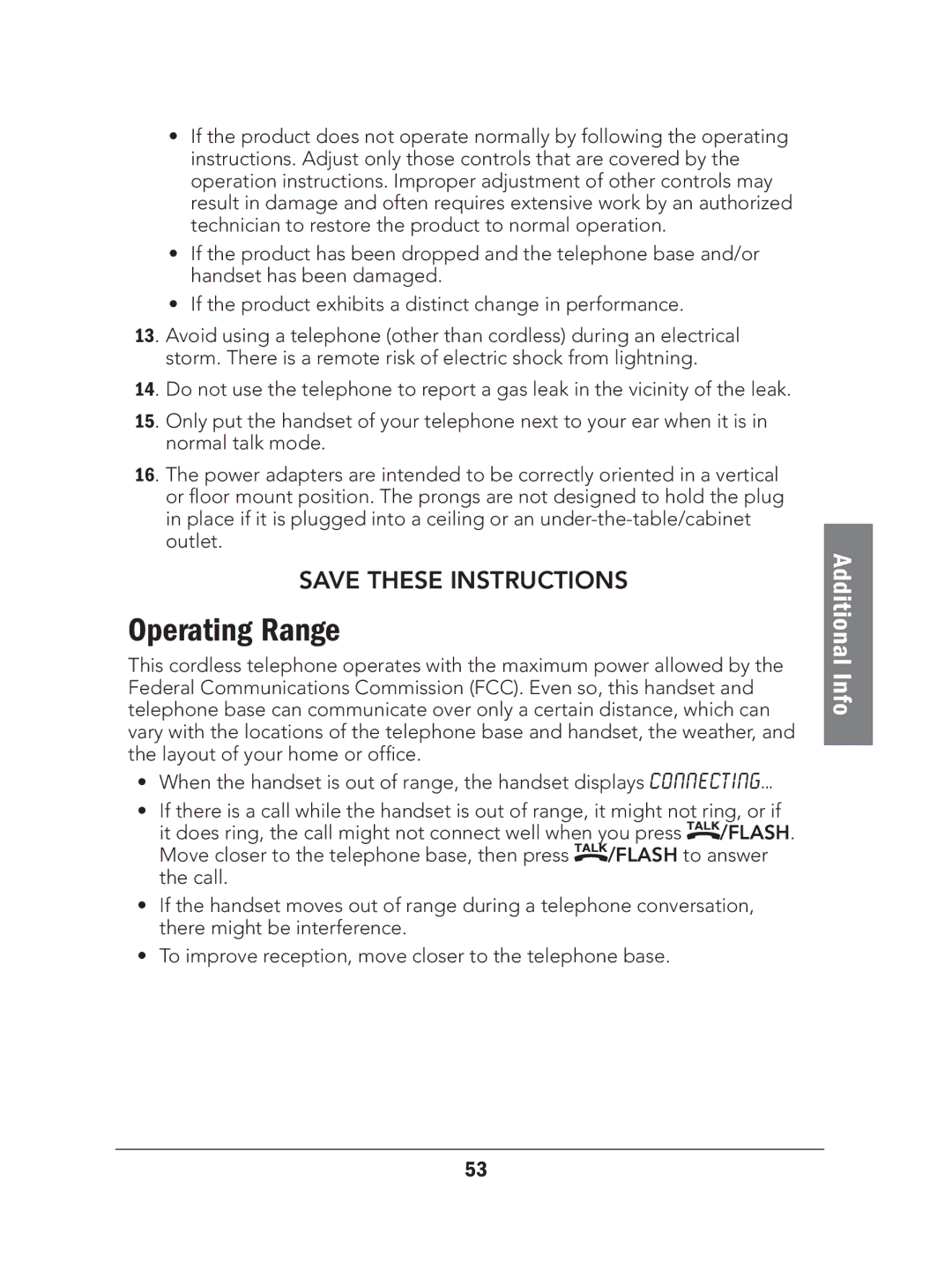 Radio Shack 43-327 manual Operating Range 