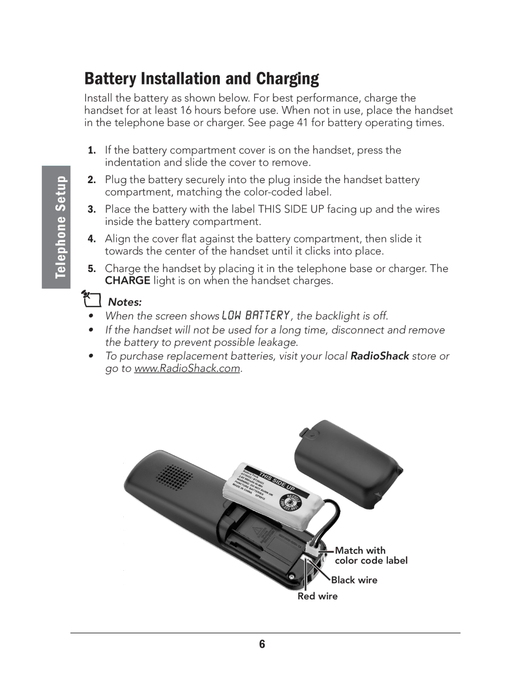 Radio Shack 43-327 manual Battery Installation and Charging 