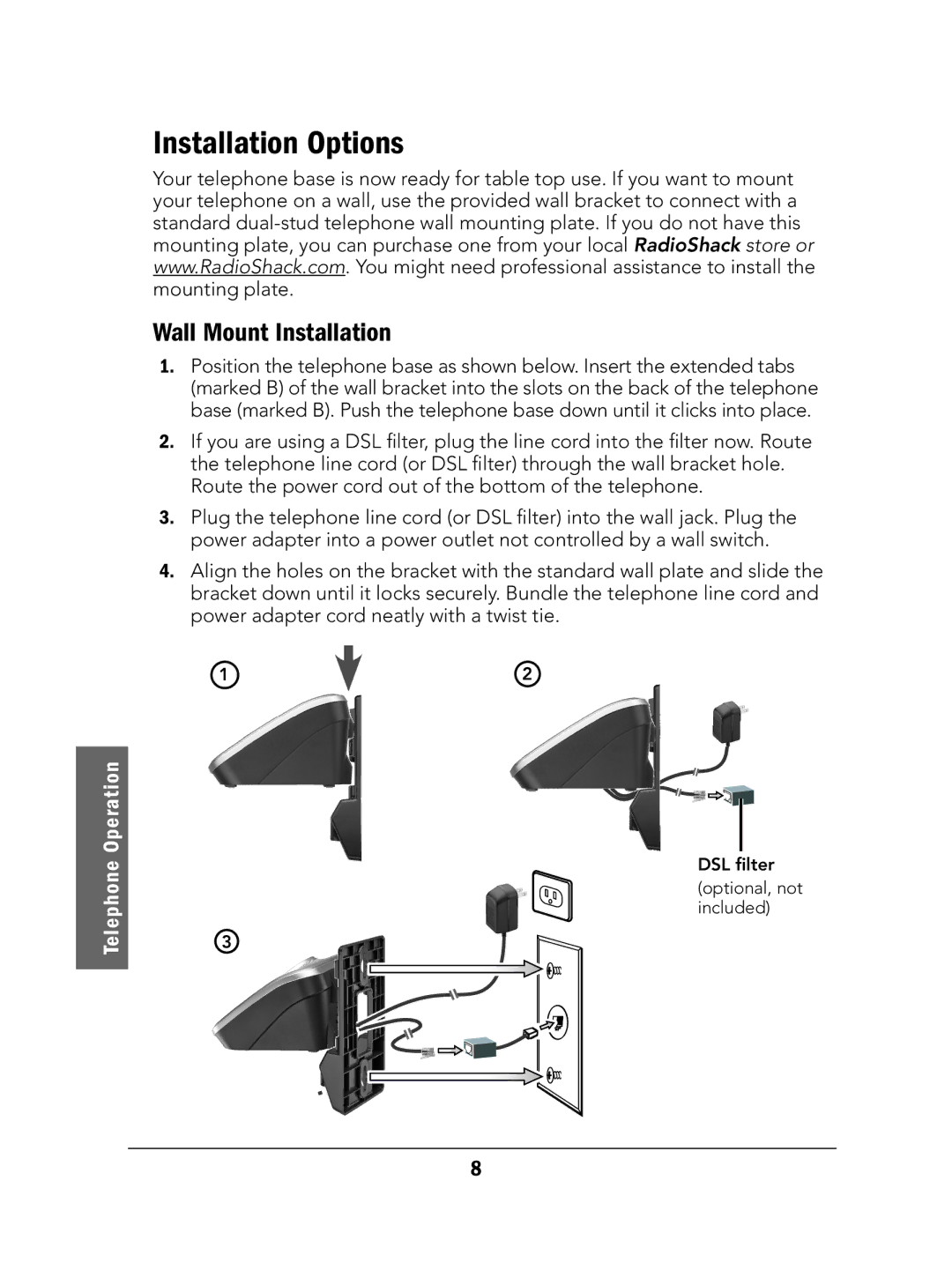 Radio Shack 43-327 manual Installation Options, Wall Mount Installation 