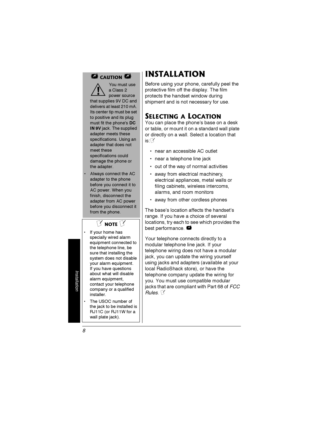 Radio Shack 43-3548 owner manual Installation, Selecting a Location 