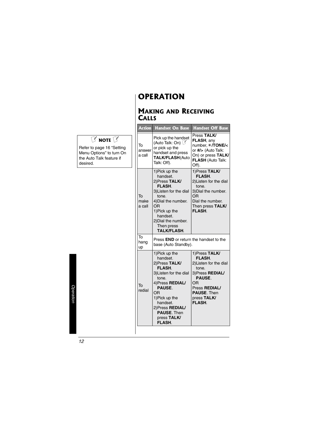 Radio Shack 43-3549 owner manual Operation, Making and Receiving Calls 