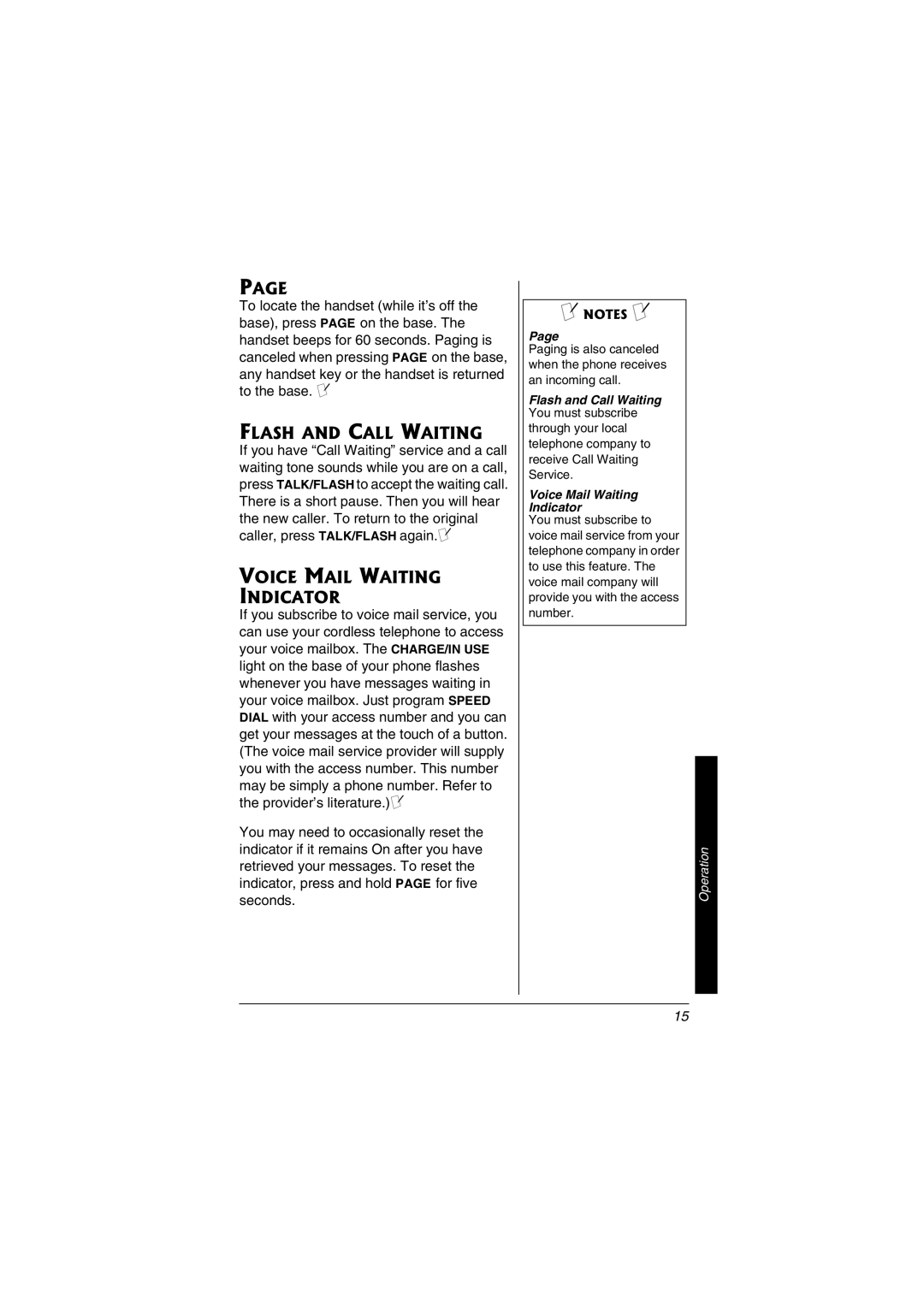 Radio Shack 43-3549 owner manual Flash and Call Waiting, Voice Mail Waiting Indicator 