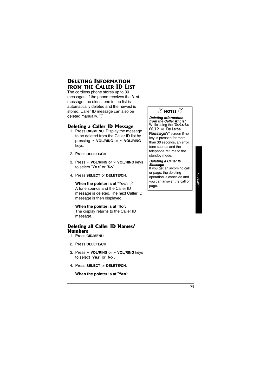 Radio Shack 43-3549 owner manual Deleting a Caller ID Message, Deleting all Caller ID Names/ Numbers 