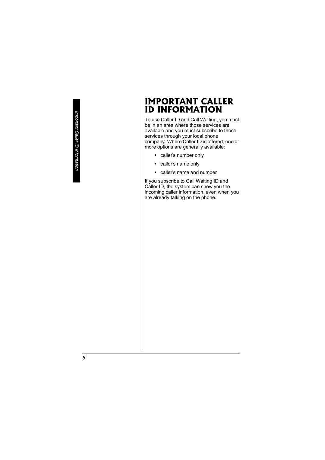 Radio Shack 43-3549 owner manual Important Caller ID Information 