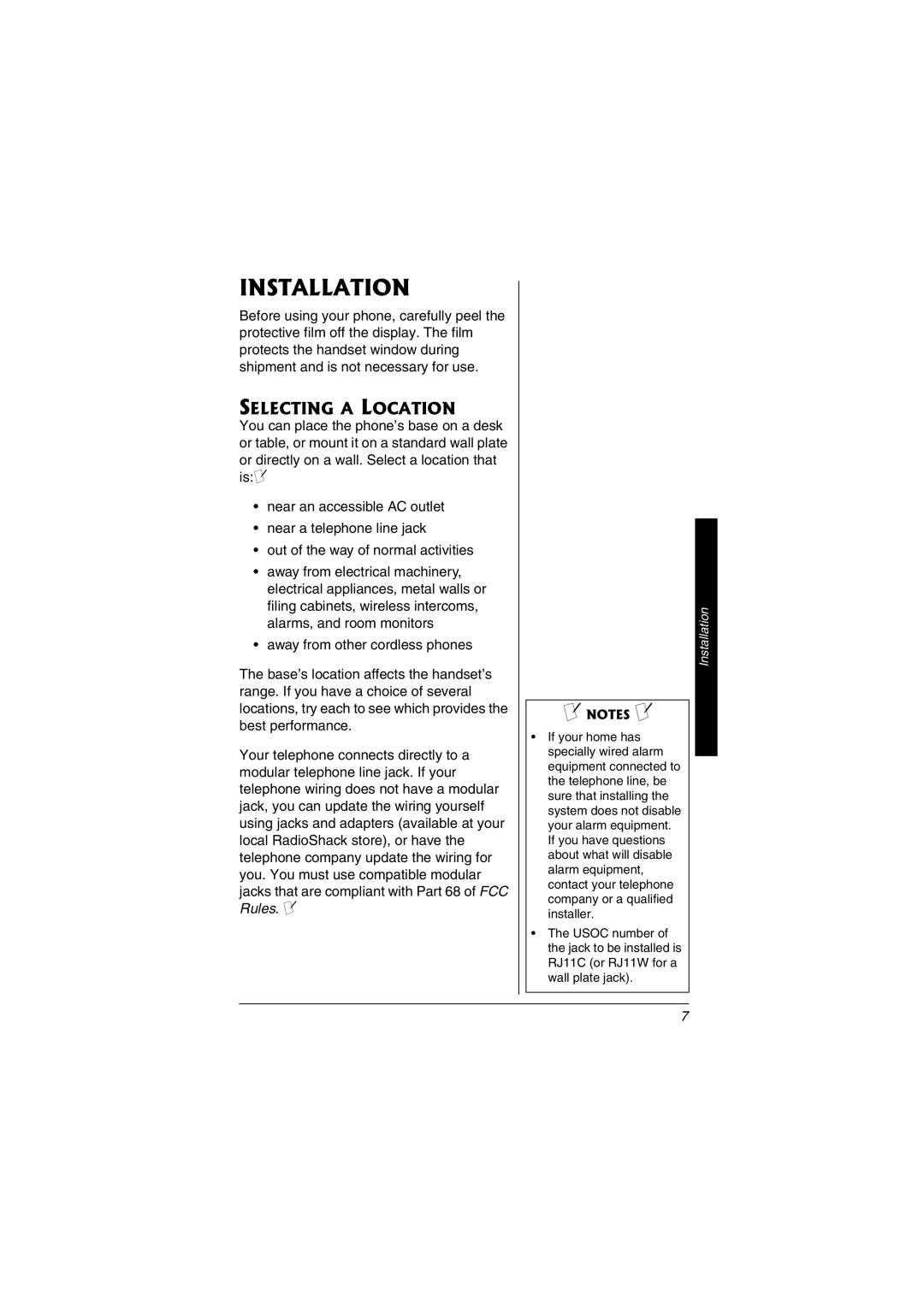 Radio Shack 43-3549 owner manual Installation, Selecting a Location 