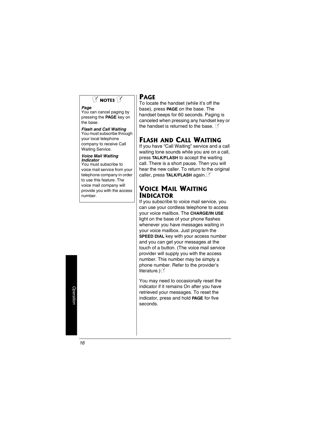 Radio Shack 43-3557 owner manual Flash and Call Waiting, Voice Mail Waiting Indicator 