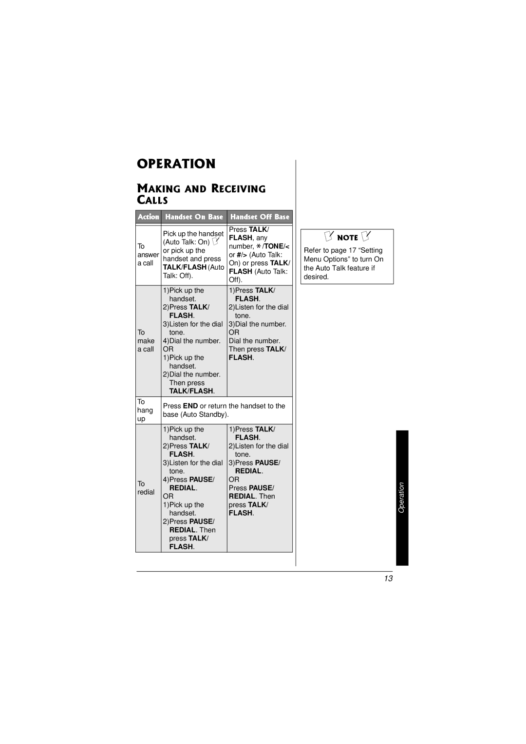 Radio Shack 43-3558 owner manual Operation, Making and Receiving Calls 