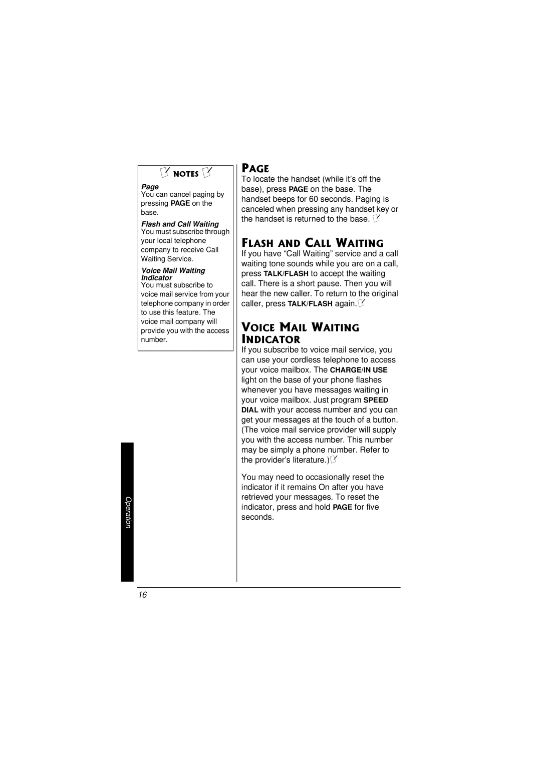 Radio Shack 43-3558 owner manual Flash and Call Waiting, Voice Mail Waiting Indicator 