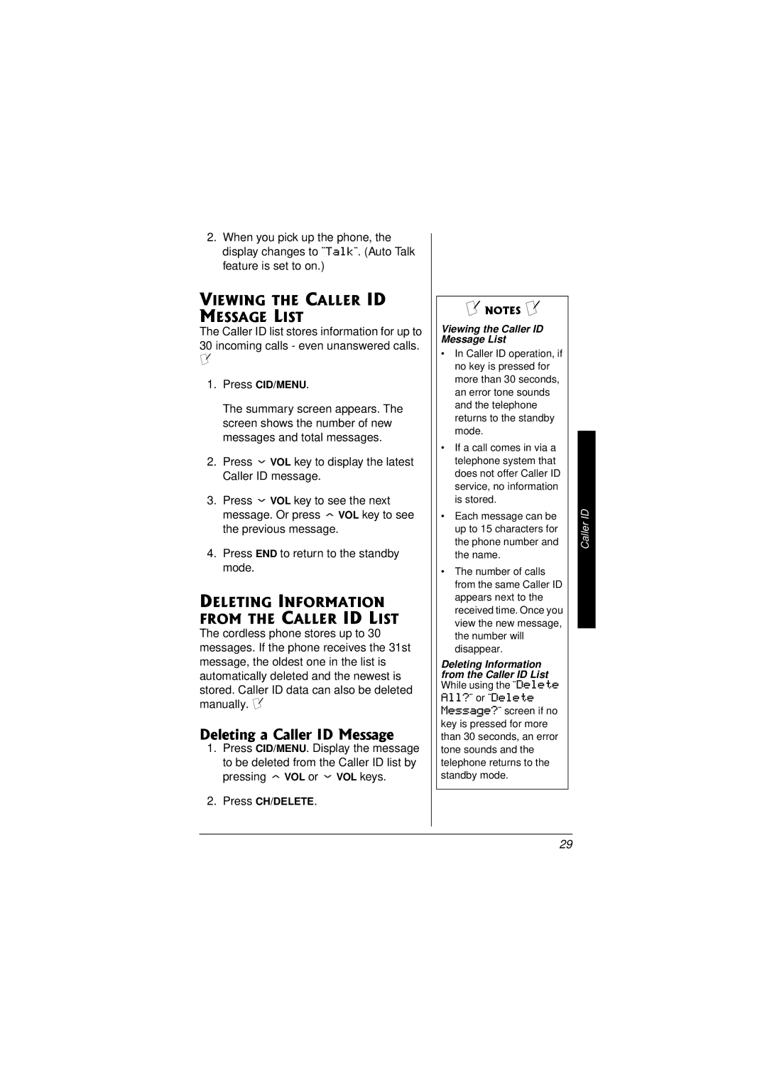 Radio Shack 43-3558 owner manual Deleting a Caller ID Message, Viewing the Caller ID Message List 