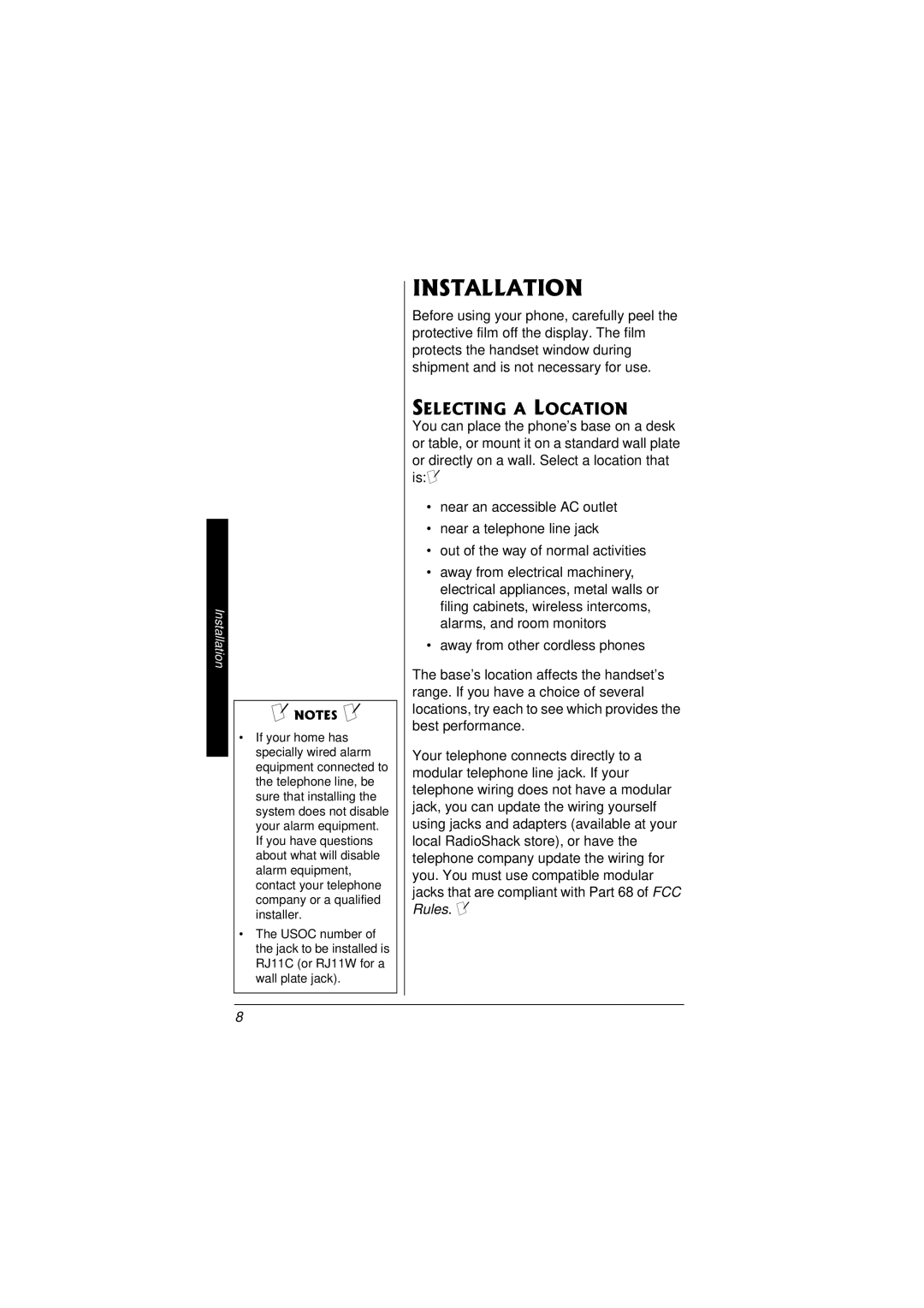 Radio Shack 43-3558 owner manual Installation, Selecting a Location 