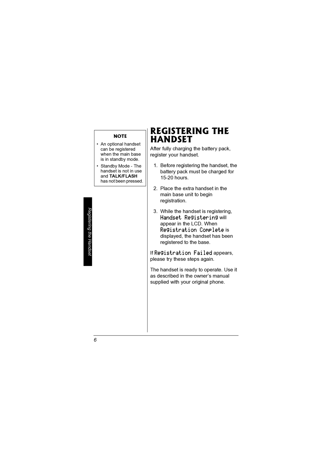 Radio Shack 43-3571 owner manual Registering the Handset 